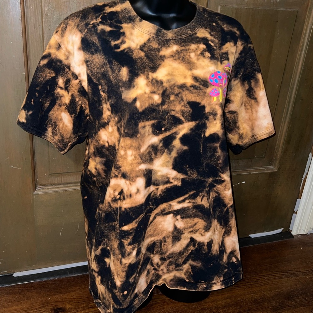 Zumiez Black Custom Acid Wash Magic Mushroom Graphic Grunge Hippie Shirt Size L - Picture 7 of 10